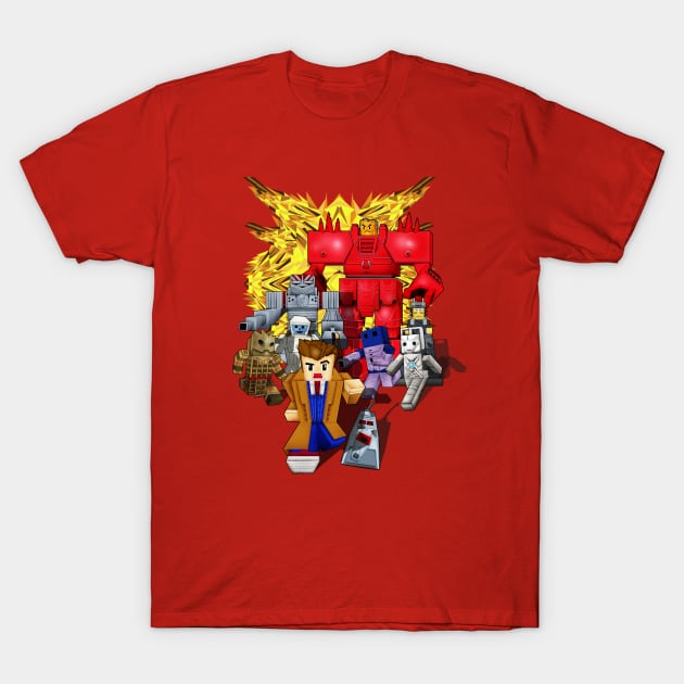 8 bit world 10th Doctor vs enemies T-Shirt by Dezigner007